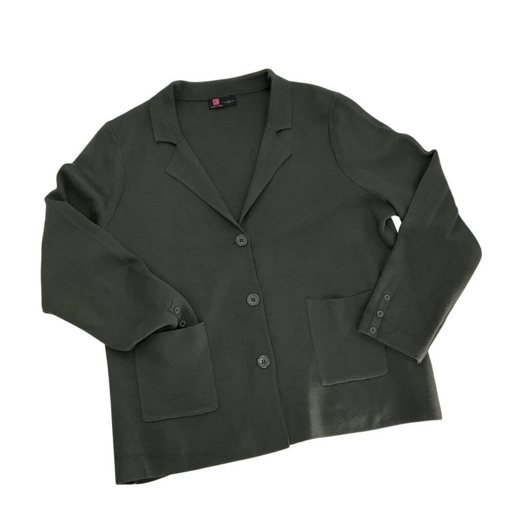 Kancy Kole Womens Olive Green Knit Blazer Cardigan Pockets Button Cuffs Size 2XL